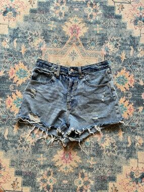 wild fable Distressed Light Blue High-Rise Denim Shorts